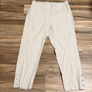J.Jill Stretch Linen Button Hem Pants Light Grey Women’s Sz. M Cropped Comfort